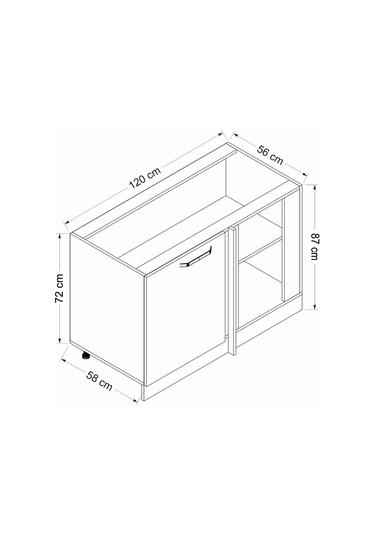 Minar Mutfak Alt Modül 1k1r 120cm Köşe Dolap Beyaz/dore