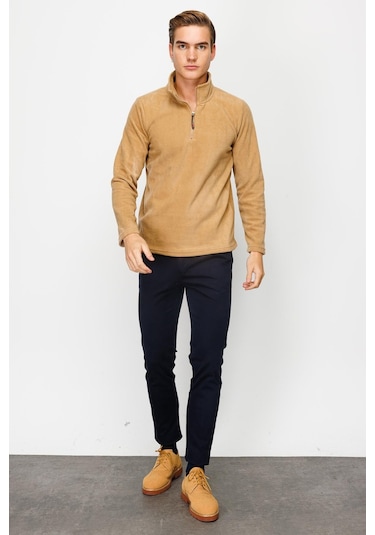 İgs Erkek Camel Standart Yarım Fermuar Polar Camel