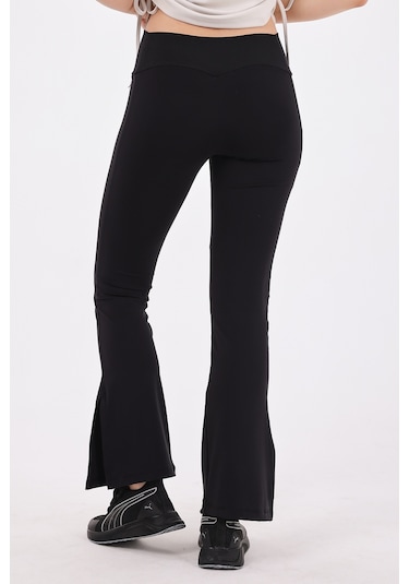 Scorp Ivy Kadın Yüksek Bel Yırtmaçlı Bol Paça Spor Tayt Siyah STANDART