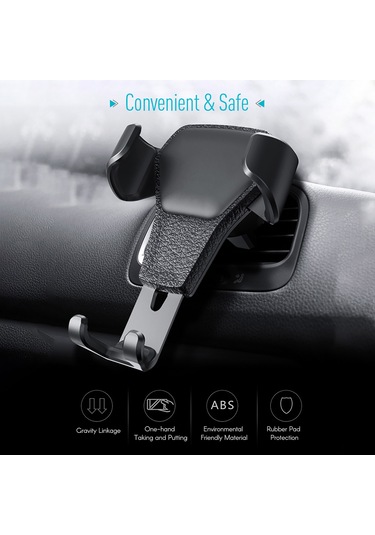 Dianziye Araç Vantilya Telefon Tutucu, Tek Elle Kullanıma Uygun Kütle Mekanizması, Kaymazsız, Şarj Portu Erişimi Sağlar, Siyah Siyah