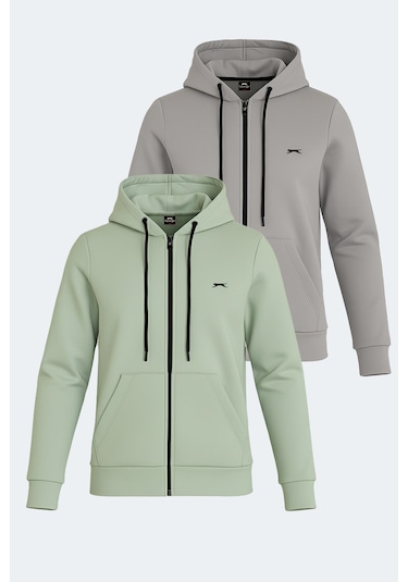 Slazenger Katya 2 Li Set Kadın Gri - Yeşil Sweatshirt Gri - Yeşil