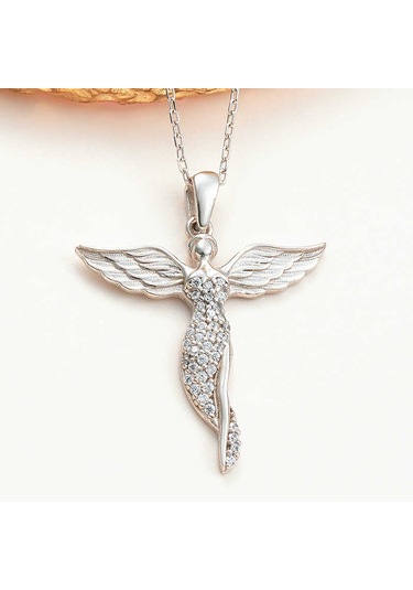 925 Ayar Gümüş Kanatlı Melek Kadın Kolye Gümüş