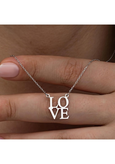 Love Yazılı 925 Gümüş Kolye
