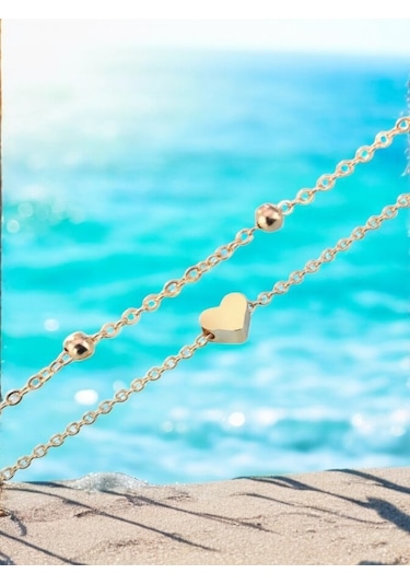 Feron Accessories Çelik Gümüş Renk Kalp Tasarımlı 2li Halhal Gold