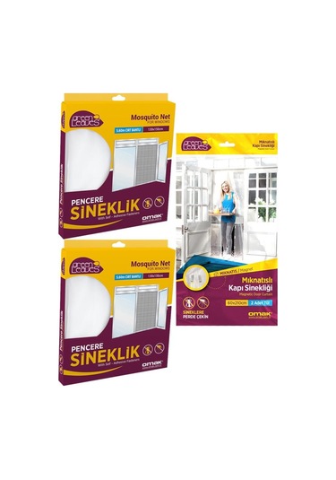 Omak 3 Lü Paket Mıknatıslı Kapı Sinekliği Tülü 2 Adet Pencere Sin (540150046)