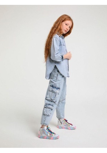 Jack Lions Kız Çocuk Paçası Üç Cepli Kot Pantolon-14185 Buz Mavi