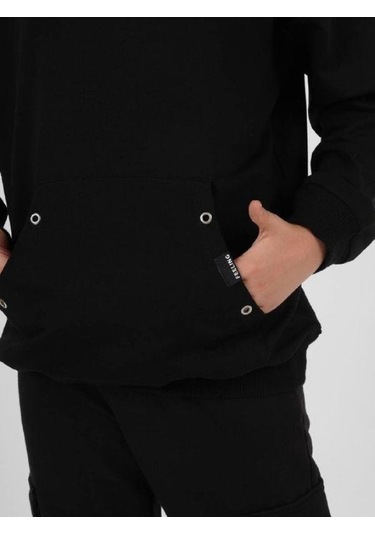 Çocuk Çıtçıt Detaylı Kapüşonlu Pamuklu Sweatshirt-14837 Siyah