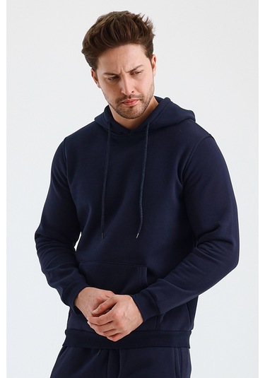 Monox Erkek Kapşonlu 3 İplik Sweatshirt Lacivert