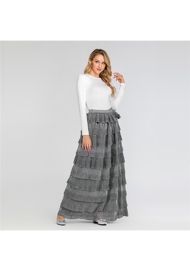 Kadınlar İçin Şık Parlak Pasta Eteği Gri