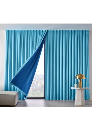 Dauble Blackut Karartma Perde Tek Kanat 1x2 Amerikan Pileli Fon Perde Açık Mavi