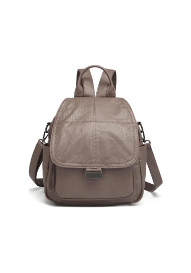 Yıkama Deri Sırt Askılı Kadın Çantası 21-k Barcelona 1908 Vizon