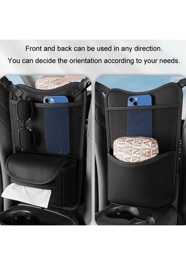 Koltuklar Arası Araba Düzenleyici Çok Fonksiyonlu Saklama Çantası Ön Ve Arka Çift Kullanımlı Mendil Kutusu Siyah