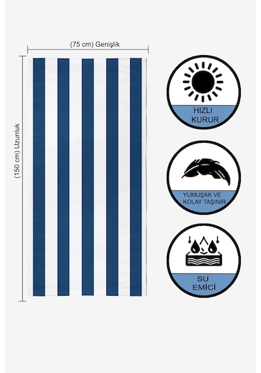 Çizgili Dijital Baskılı 75x150 Cm Plaj Havlusu LACİVERT
