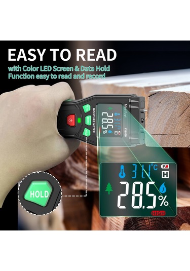 Ximistore9 Mastfuyi Fy886b İğne Tipi Nem Ölçer, Hızlı Doğru Ölçüm, Görsel Göstergeler, Ahşap, İnşaat Malzemeleri İçin, Pil Yok Siyah+yeşil