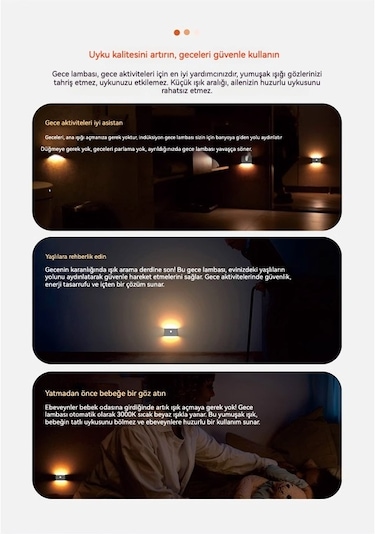 Didadodo Akıllı Hareket Sensörlü Duvar Tipi Gece Lambası 4 Beyaz, 4 Adet Led, Uzaktan Kontrol Edilebilir Beyaz