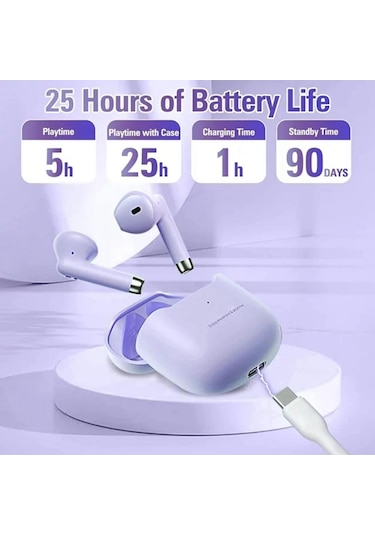 Kablosuz Kulaklık Mor Bluetooth 5.3 Gürültü Önleyici Mavi Diş Kulak Tomurcukları İphone Uyumlu  Android İçin Şarj Kutusu İle Tws Kablosuz Kulaklık