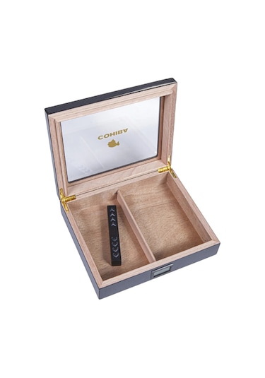 Cohiba Siyah Karbon Desenli Sedir Humidor Puro Kutusu