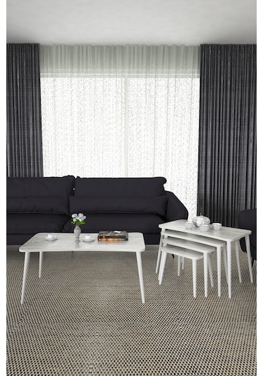 Alanur 5li Orta Sehpa Ve Zigon Sehpa Ahşap Ayaklı Çay Kahve Sehpası Xl Salon Seti Kristal