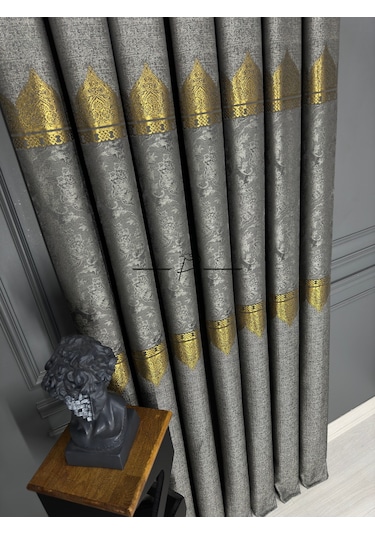 Fon Perde Pano Fonluk Nilo Desen - Gri-gold Çok Renkli