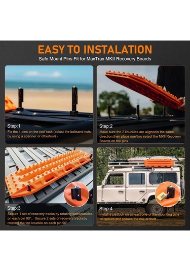 Xuweiwei Maxtrax Mkıı Kurtarma Levhası 4 Adet Kilitli Çalınma Önleyici Montaj Pimi
