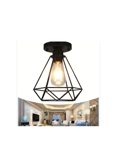 Dashanshop Siyah Modern Endüstriyel Yarı Gömme Tavan Lambası E27 E26 Oturma Odası Yatak Odası Siyah