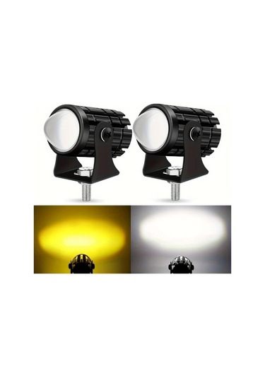 Xuweiwei 2 Adet Işık 1 Adet Anahtarlı Motosiklet Led Aydınlatma Evrensel Mini Dış Aydınlatma Beyaz Sarı Çift Renkli Offroad Araç Led Seti