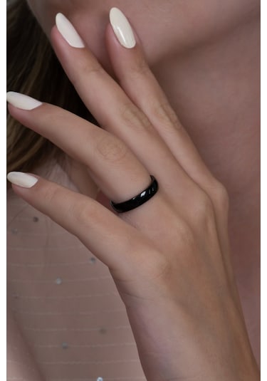 Kişiye Özel İsim Yazılı 4mm Bombeli Parlak Erkek Kadın Çelik Alyans Yüzük Cl18ko Siyah