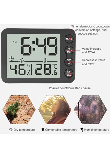 Ts-9606-wb Geniş Ekran Alarm Zamanlayıcı Sıcaklık Nem Ölçer Beyaz Siyah Beyaz + Siyah