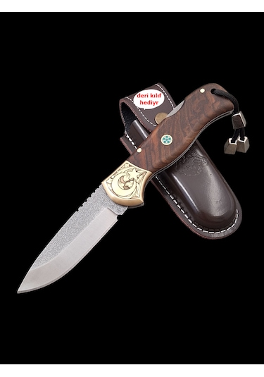 El Yapımı N690 Böhler Çelik Gravürlü Balçıklı Kilitli Yaylı Çakı Açık Kahverengi