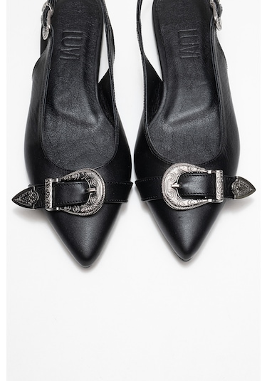 Dorothy Siyah Hakiki Deri Tokalı Sivri Burunlu Kadın Sandalet Siyah