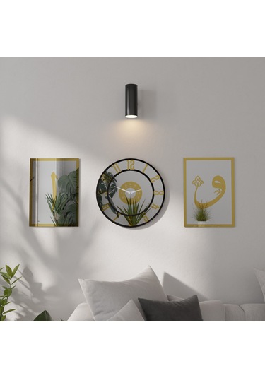 Dekoratif Ayna Pleksili Elif Vav Tasarımlı 3 Parça Duvar Saati Gümüş - Altın