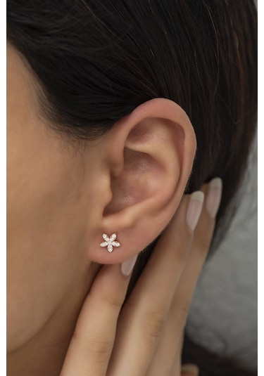 Nereze 925 Ayar Gümüş Minik Rose Kır Çiçeği Küpe