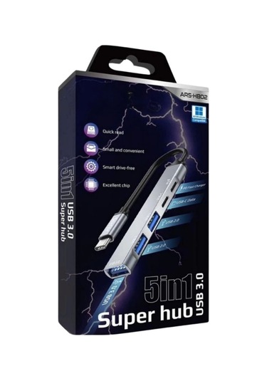 5in1 Metal Usb Hub - Yüksek Hızlı Çoklayıcı, 5 Bağlantı Noktalı, Dayanıklı Ve Taşınabilir Tasarım