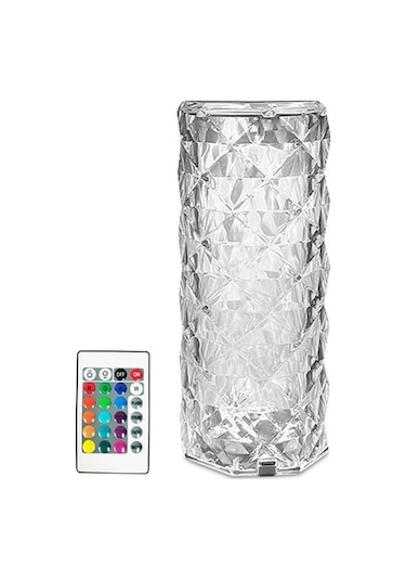 Xinxin 16 Renkli Romantik Gül Işık Kristal Elmas Masa Gece Lambası Beyaz Beyaz