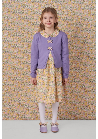 Made With Liberty Fabric Liberty Kumaş Kız Çocuk Triko Hırka Mor