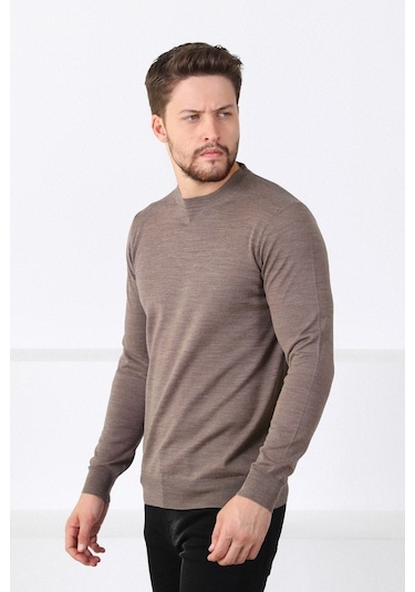 Ferraro K.Bej Bisiklet Yaka Superfine Erkek Triko Kazak Bej