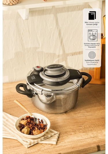Emsan Montana Siyah Gri Düdüklü Tencere 6 L Gri - Siyah