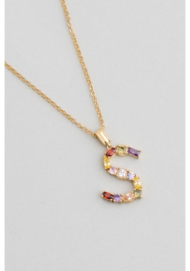 Mini S Harfi Günışığı Renkli 18 Ayar Sarı Altın Kaplama Gümüş Kolye