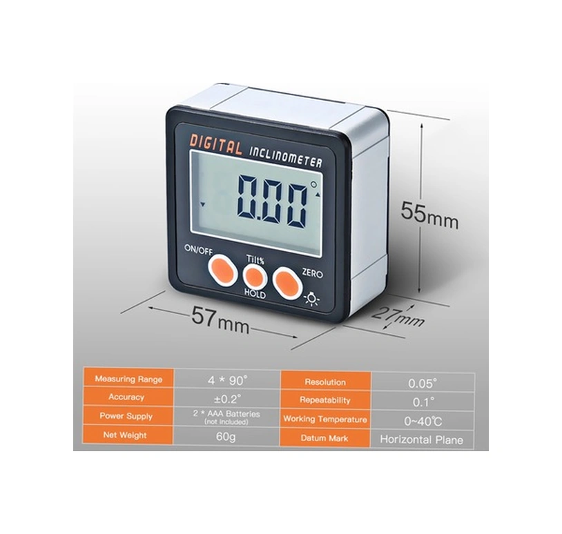 Tongxida Alüminyum Kasa Dijital Eğim Ölçer 0-360 , Pil Dahil Değil