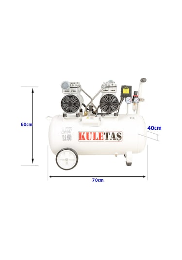 Kuletaş 2HP 8 Bar Süper Sessiz Yağsız Çift Motor Dişçi Hava Kompresörü 60 L