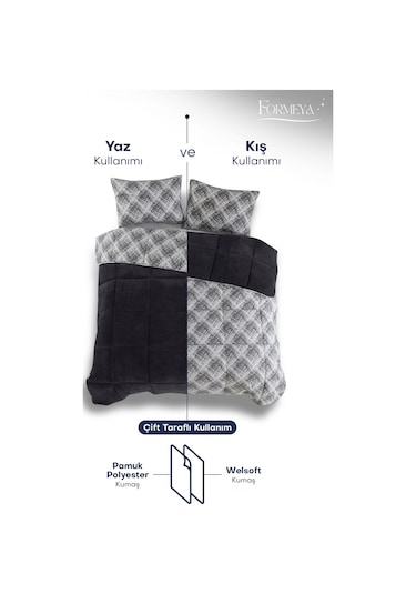 Formeya Siyah Tek Kişilik Wellsoft Yorgan Yastık Kılıflı