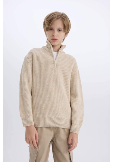 DeFacto Erkek Çocuk Fermuarlı Dik Yaka Triko Kazak C9671A824AUER115