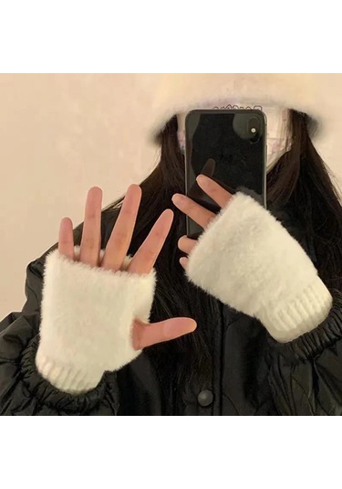 Autumn Winter Soft Mink Fleece Half Finger Gloves Women Plush Çok Renkli