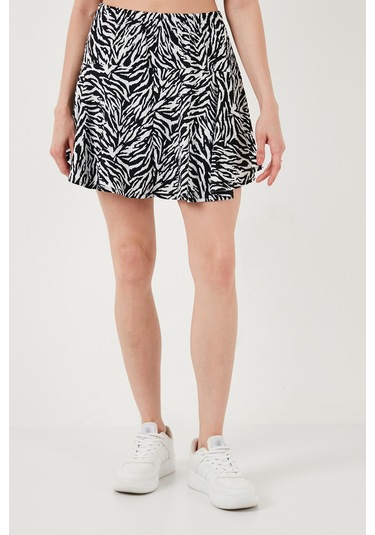 Lela Desenli Beli Lastikli Slim Fit Mini 2'Li Paket Bayan Şort Etek 5864024S2 Benetton-Zebra