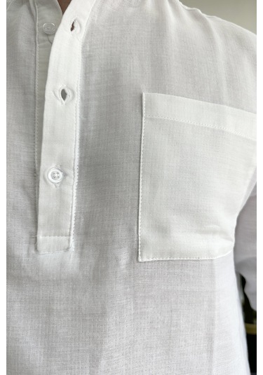 Erkek Hakim Yaka Yarım Patlı Cepli Gömlek Beyaz Edw361 Beyaz