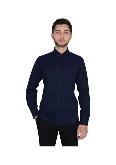 1011-yaka Düğmeli İnce Çizgili Erkek Gömlek 001