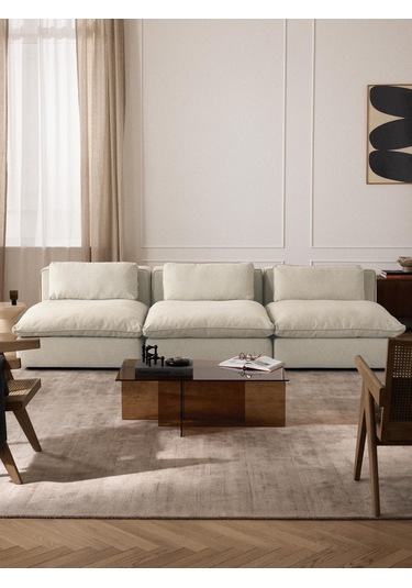 Most Mollirest 3 Modül Kanepe 01 Kırık Beyaz Keten Kumaş Silikon