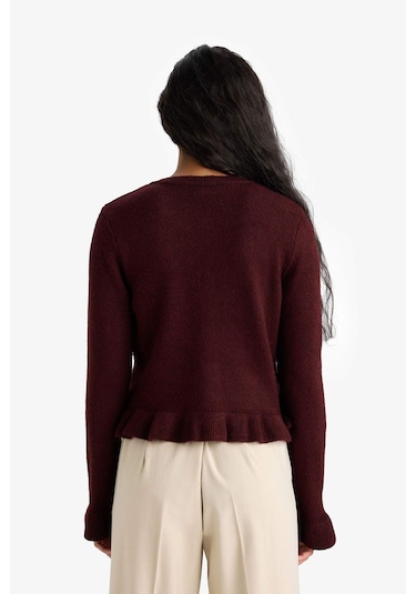 Defacto Regular Fit Bisiklet Yaka Triko Hırka F3888ax25wnbr350 Bordo