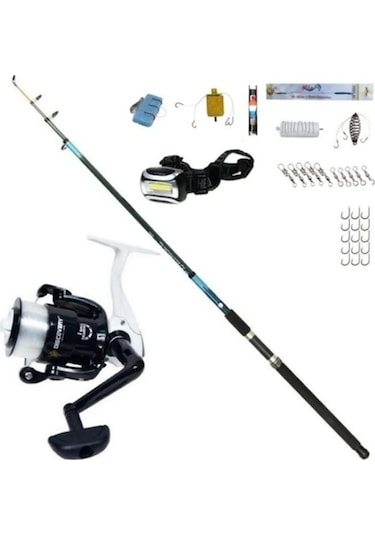 270 Kamış Misinası Sarılı Hazır Kıyı Olta Seti Kafa Feneri Hediyeli