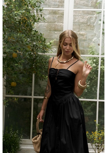 Narissa Askılı Midi Siyah Elbise siyah